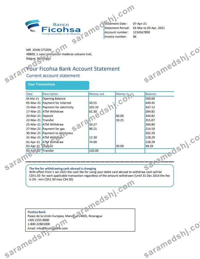 Nicaragua Banco Ficohsa excel pdf